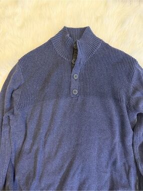 Men's V-Neck Navy Half-Button Sweater